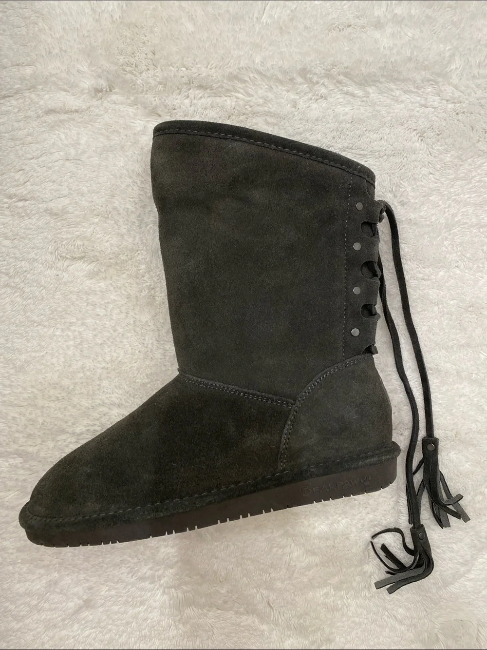 BearPaw Black Suede Shearling Cuff Winter Boots